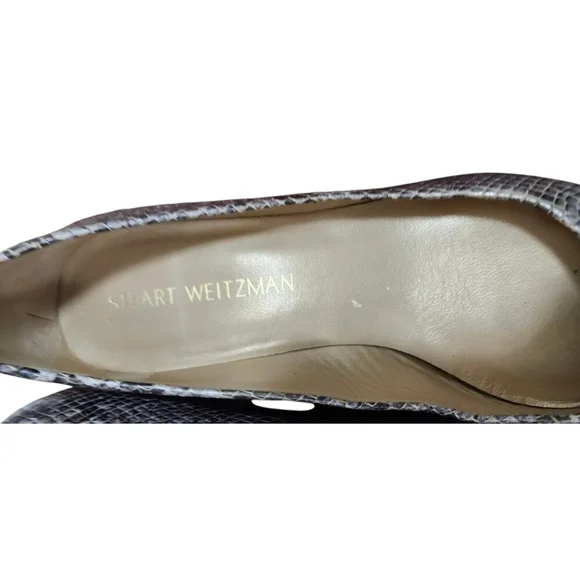 Stuart Weitzman Snakeskin Embossed Leather Pumps Heels Gray Women’s Size 7 Party